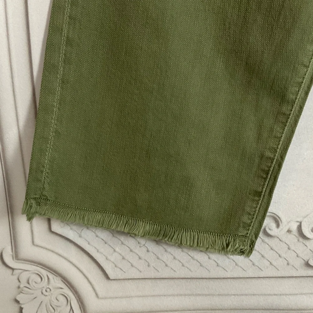 Sandrine Rose FREE PEOPLE Bermuda Shorts Army Green Cotton & Linen Denim Sz 27 - Picture 3 of 8